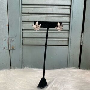 Vintage Sterling Silver Etched Front Leaves Post Back Earrings